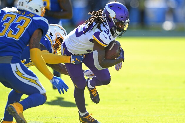 CARSON, CA - DECEMBER 15: Running back Dalvin Cook #33 of the Minnesota Vikings runs the ball in the first half of the game against the Los Angeles Chargers at Dignity Health Sports Park on December 15, 2019 in Carson, California. (Photo by Jayne Kamin-Oncea/Getty Images)