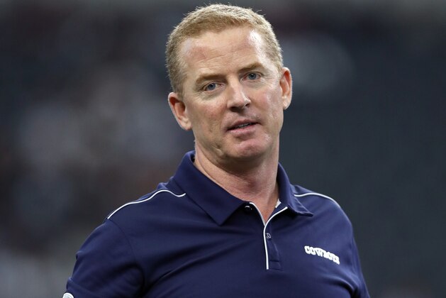 ARLINGTON, TEXAS - DECEMBER 15: Head coach Jason Garrett of the Dallas Cowboys works through pregame warm up before taking on the Los Angeles Rams at AT&T Stadium on December 15, 2019 in Arlington, Texas. (Photo by Tom Pennington/Getty Images)