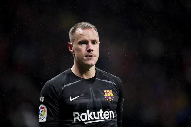 MADRID, SPAIN - DECEMBER 1: Marc Andre ter Stegen of FC Barcelona during the La Liga Santander  match between Atletico Madrid v FC Barcelona at the Estadio Wanda Metropolitano on December 1, 2019 in Madrid Spain (Photo by David S. Bustamante/Soccrates/Getty Images)
