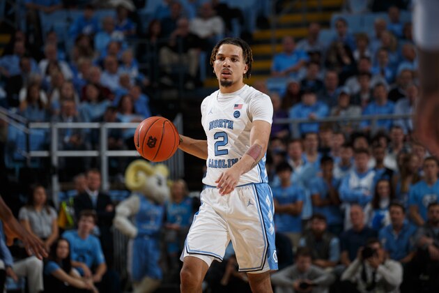 CHAPEL HILL, NC - NOVEMBER 20: Cole Anthony #2 of the North Carolina Tar Heels dribbles the ball during a game against the Elon Phoenix on November 20, 2019 at the Dean Smith Center in Chapel Hill, North Carolina. North Carolina won 75-61. (Photo by Peyton Williams/UNC/Getty Images)