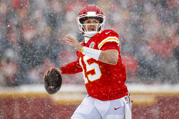 KANSAS CITY, MO - DECEMBER 15: Patrick Mahomes #15 of the Kansas City Chiefs prepares to pass to the end zone during the second quarter against the Denver Broncos at Arrowhead Stadium on December 15, 2019 in Kansas City, Missouri. (Photo by David Eulitt/Getty Images)