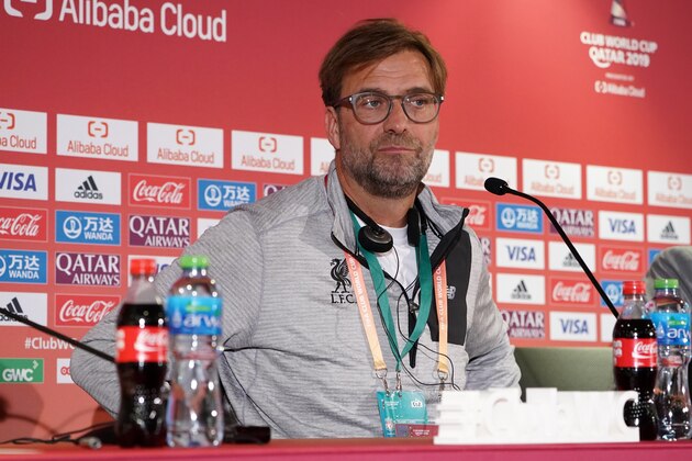 DOHA, QATAR - DECEMBER 17: Liverpool manager Juergen Klopp  looks on during the pre-match press conference prior to the FIFA Club World Cup Semi-final  between Monterrey and Liverpool FC on December 17, 2019 in Doha, Qatar. (Photo by Etsuo Hara/Getty Images)