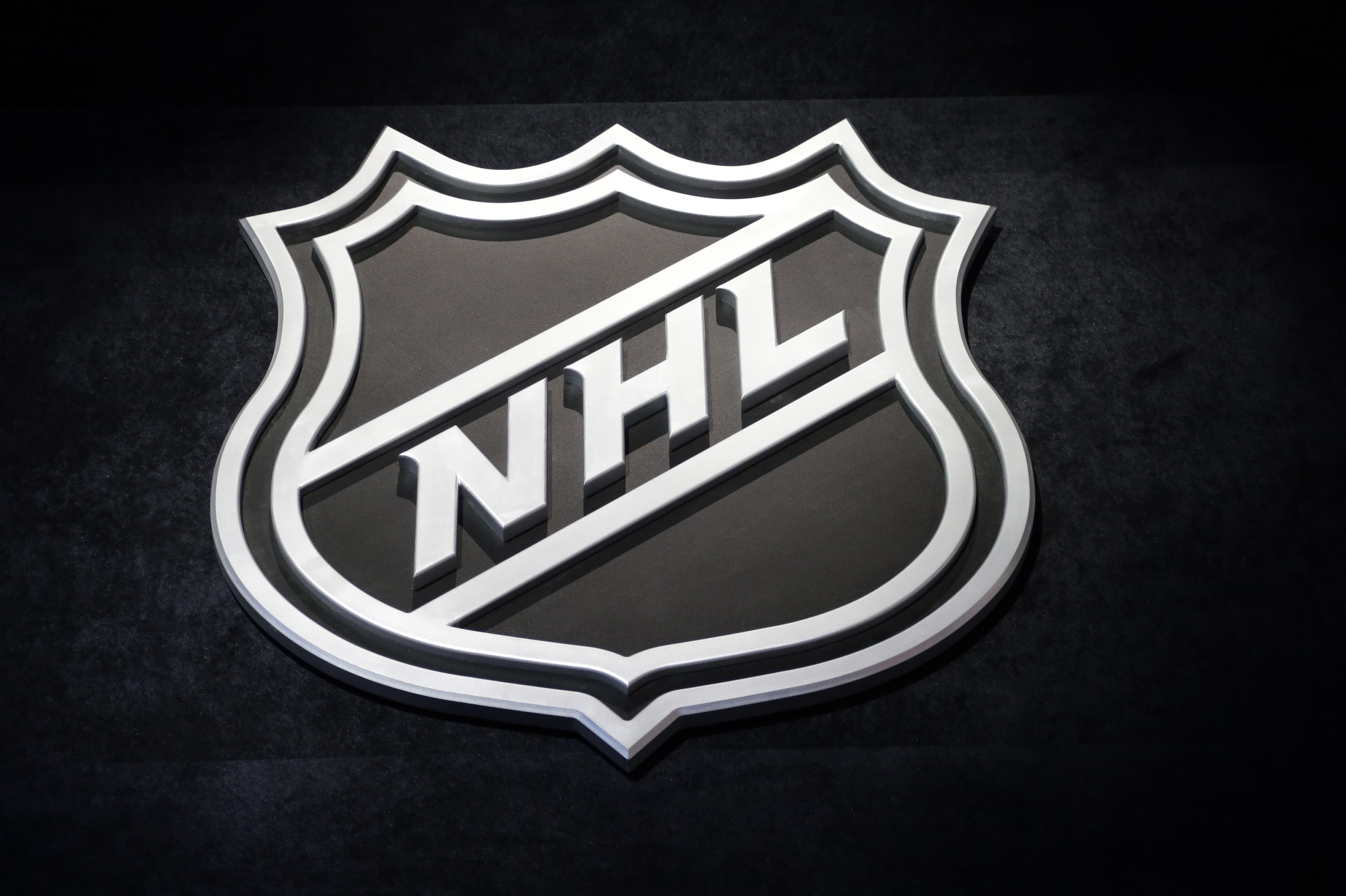 An NHL logo is shown before the start of the first round of the NHL hockey draft, Friday, June 26, 2015 in Sunrise, Fla. (AP Photo/Alan Diaz)