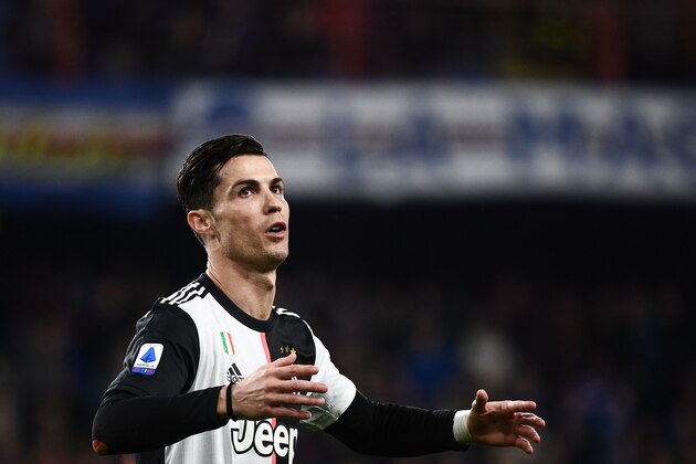 Juventus' Portuguese forward Cristiano Ronaldo reacts during the Italian Serie A football match Sampdoria vs Juventus on December 18, 2019 at the Luigi-Ferraris stadium in Genoa. (Photo by Marco Bertorello / AFP) (Photo by MARCO BERTORELLO/AFP via Getty Images)