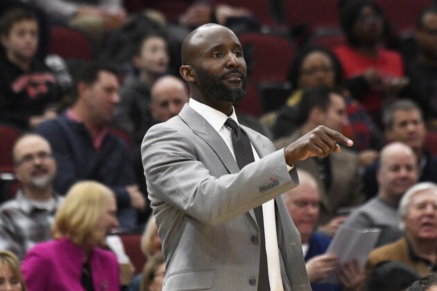 Atlanta Hawks head coach Lloyd Pierce instructs his team during the first half of an NBA basketball game against the Chicago Bulls, Wednesday, Dec. 11, 2019, in Chicago. (AP Photo/David Banks)