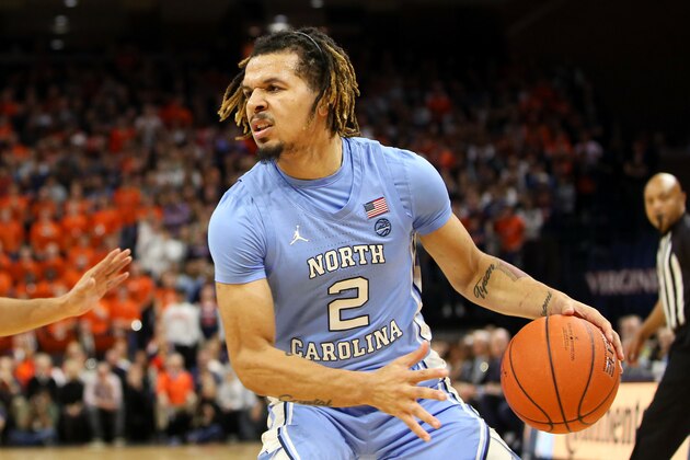 CHARLOTTESVILLE, VA - DECEMBER 07: Cole Anthony #2 of the North Carolina Tar Heels dribbles in the first half during a game against the Virginia Cavaliers at John Paul Jones Arena on December 7, 2019 in Charlottesville, Virginia. (Photo by Ryan M. Kelly/Getty Images)