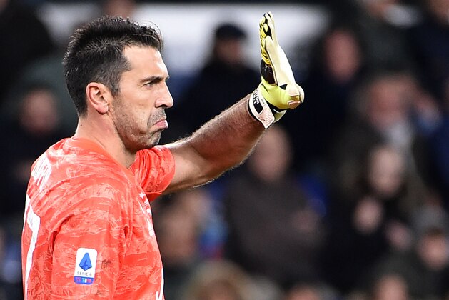 GENOA, ITALY - DECEMBER 18: Gianluigi Buffon Juventus goalkeeper gestures during the Serie A match between UC Sampdoria and Juventus at Stadio Luigi Ferraris on December 18, 2019 in Genoa, Italy. (Photo by Paolo Rattini/Getty Images)
