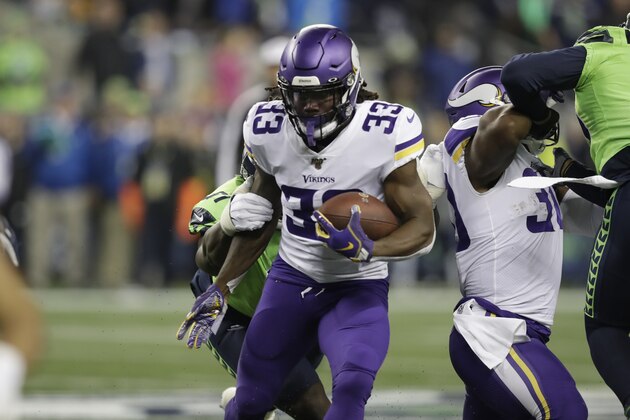 Minnesota Vikings' Dalvin Cook in action against the Seattle Seahawks during the first half of an NFL football game, Monday, Dec. 2, 2019, in Seattle. (AP Photo/John Froschauer) Minnesota Vikings' Dalvin Cook in action against the Seattle Seahawks during the first half of an NFL football game, Monday, Dec. 2, 2019, in Seattle. (AP Photo/John Froschauer)