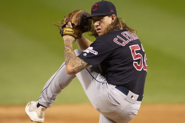 CHICAGO - SEPTEMBER 24:  Mike Clevinger #52 of the Cleveland Indians pitches against the Chicago White Sox on September 24, 2019 at Guaranteed Rate Field in Chicago, Illinois.  (Photo by Ron Vesely/MLB Photos via Getty Images)