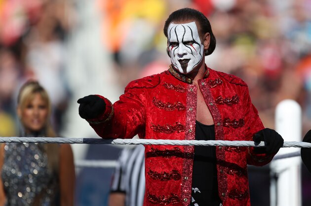 IMAGE DISTRIBUTED FOR WWE - WWE Superstar Sting makes his first ever WrestleMania appearance at Levi’s Stadium on Sunday, March 29, 2015 in Santa Clara, CA. WrestleMania broke the Levi’s Stadium attendance record at 76,976 fans from all 50 states and 40 countries. (Don Feria/AP Images for WWE)