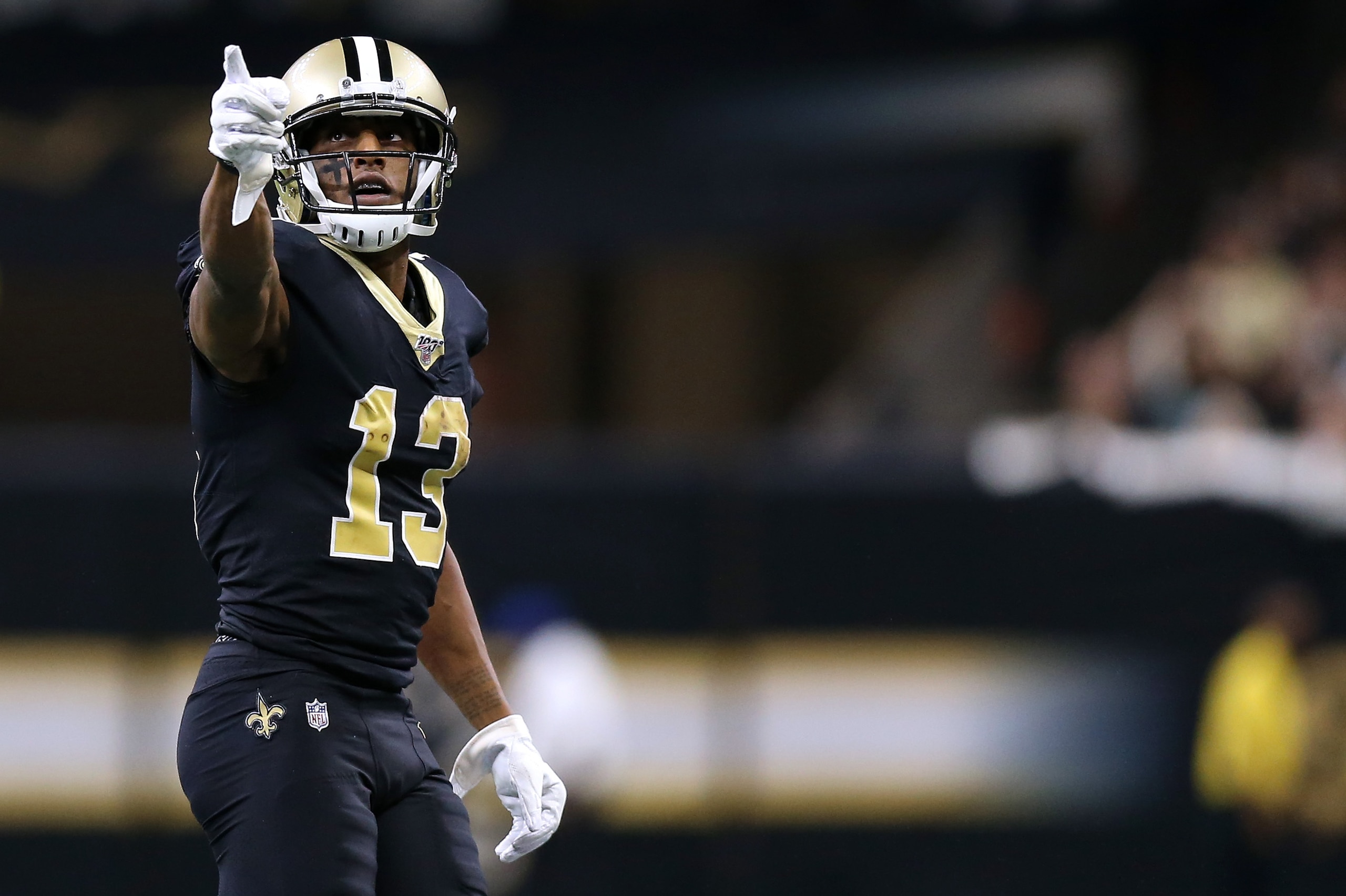 NEW ORLEANS, LOUISIANA - DECEMBER 16: Michael Thomas #13 of the New Orleans Saints reacts against the Indianapolis Colts during a game at the Mercedes Benz Superdome on December 16, 2019 in New Orleans, Louisiana. (Photo by Jonathan Bachman/Getty Images) NEW ORLEANS, LOUISIANA - DECEMBER 16: Michael Thomas #13 of the New Orleans Saints reacts against the Indianapolis Colts during a game at the Mercedes Benz Superdome on December 16, 2019 in New Orleans, Louisiana. (Photo by Jonathan Bachman/Getty Images)