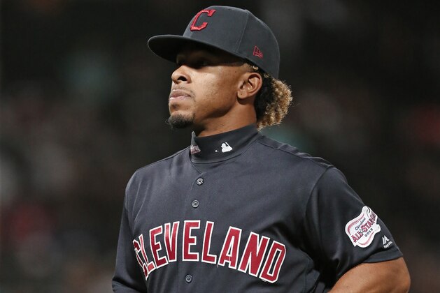 CHICAGO, ILLINOIS - SEPTEMBER 25: Francisco Lindor #12 of the Cleveland Indians walks off the field between innings during the game  against the Chicago White Sox at Guaranteed Rate Field on September 25, 2019 in Chicago, Illinois. (Photo by Nuccio DiNuzzo/Getty Images)