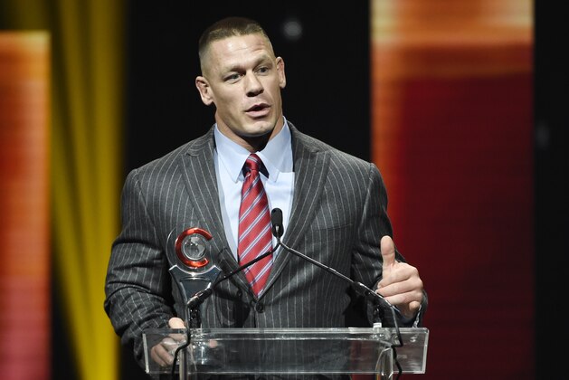 John Cena accepts the Action Star of the Year Award at the Big Screen Achievement Awards on the final night of CinemaCon 2017 at Caesars Palace on Thursday, March 30, 2017, in Las Vegas. (Photo by Chris Pizzello/Invision/AP)
