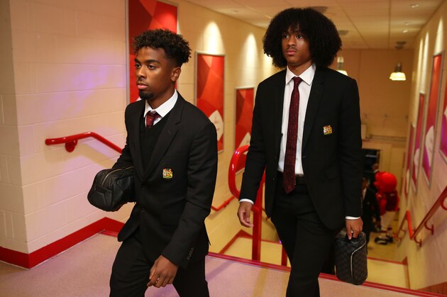 CARDIFF, WALES - AUGUST 03:  Tahith Chong of Manchester United and Angel Gomes of Manchester United arrive prior to the 2019 International Champions Cup match between Manchester United and AC Milan at Principality Stadium on August 3, 2019 in Cardiff, Wales. (Photo by Alex Morton/International Champions Cup/International Champions Cup via Getty Images)