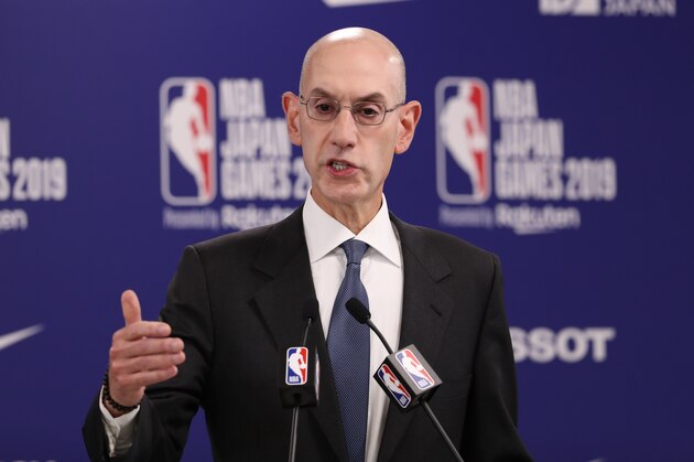 SAITAMA, JAPAN - OCTOBER 08: Commissioner of the National Basketball Association (NBA) Adam Silver speaks during a press conference prior to the preseason game between Houston Rockets and Toronto Raptors at Saitama Super Arena on October 08, 2019 in Saitama, Japan. NOTE TO USER: User expressly acknowledges and agrees that, by downloading and/or using this photograph, user is consenting to the terms and conditions of the Getty Images License Agreement. 
 (Photo by Takashi Aoyama/Getty Images)