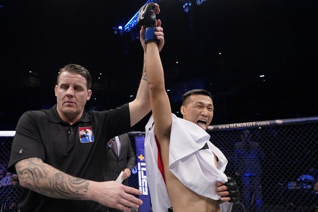 BUSAN, SOUTH KOREA - DECEMBER 21: Chan Sung Jung of South Korea celebrates after knocking out Frankie Edgar in their featherweight fight during the UFC Fight Night event at Sajik Arena 3 on December 21, 2019 in Busan, South Korea. (Photo by Jeff Bottari/Zuffa LLC via Getty Images)
