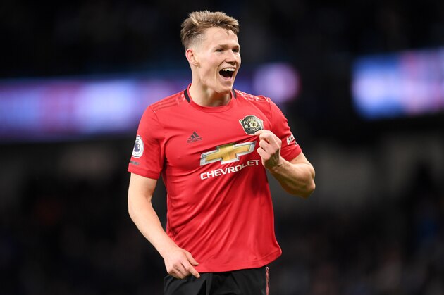 MANCHESTER, ENGLAND - DECEMBER 07: Scott McTominay of Manchester United celebrates following his sides victory in the Premier League match between Manchester City and Manchester United at Etihad Stadium on December 07, 2019 in Manchester, United Kingdom. (Photo by Laurence Griffiths/Getty Images)