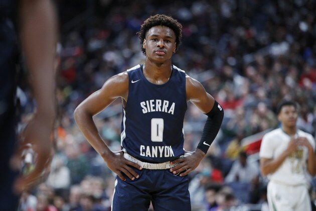 COLUMBUS, OH - DECEMBER 14: LeBron 'Bronny' James Jr. #0 of Sierra Canyon High School looks on during the Ohio Scholastic Play-By-Play Classic against St. Vincent-St. Mary High School at Nationwide Arena on December 14, 2019 in Columbus, Ohio. (Photo by Joe Robbins/Getty Images) COLUMBUS, OH - DECEMBER 14: LeBron 'Bronny' James Jr. #0 of Sierra Canyon High School looks on during the Ohio Scholastic Play-By-Play Classic against St. Vincent-St. Mary High School at Nationwide Arena on December 14, 2019 in Columbus, Ohio. (Photo by Joe Robbins/Getty Images)