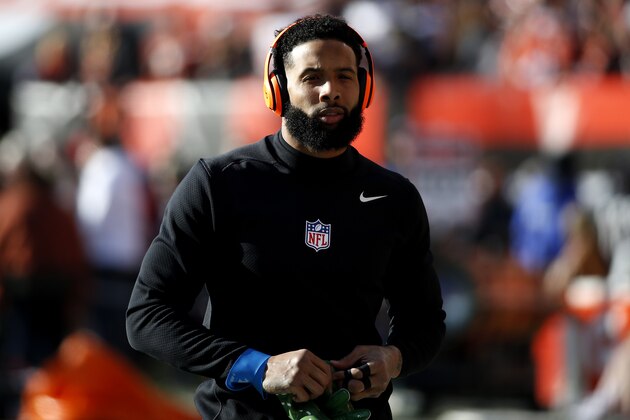 CLEVELAND, OHIO - DECEMBER 22: Odell Beckham Jr. #13 of the Cleveland Browns warms up prior to the game against the Baltimore Ravens at FirstEnergy Stadium on December 22, 2019 in Cleveland, Ohio. (Photo by Kirk Irwin/Getty Images)