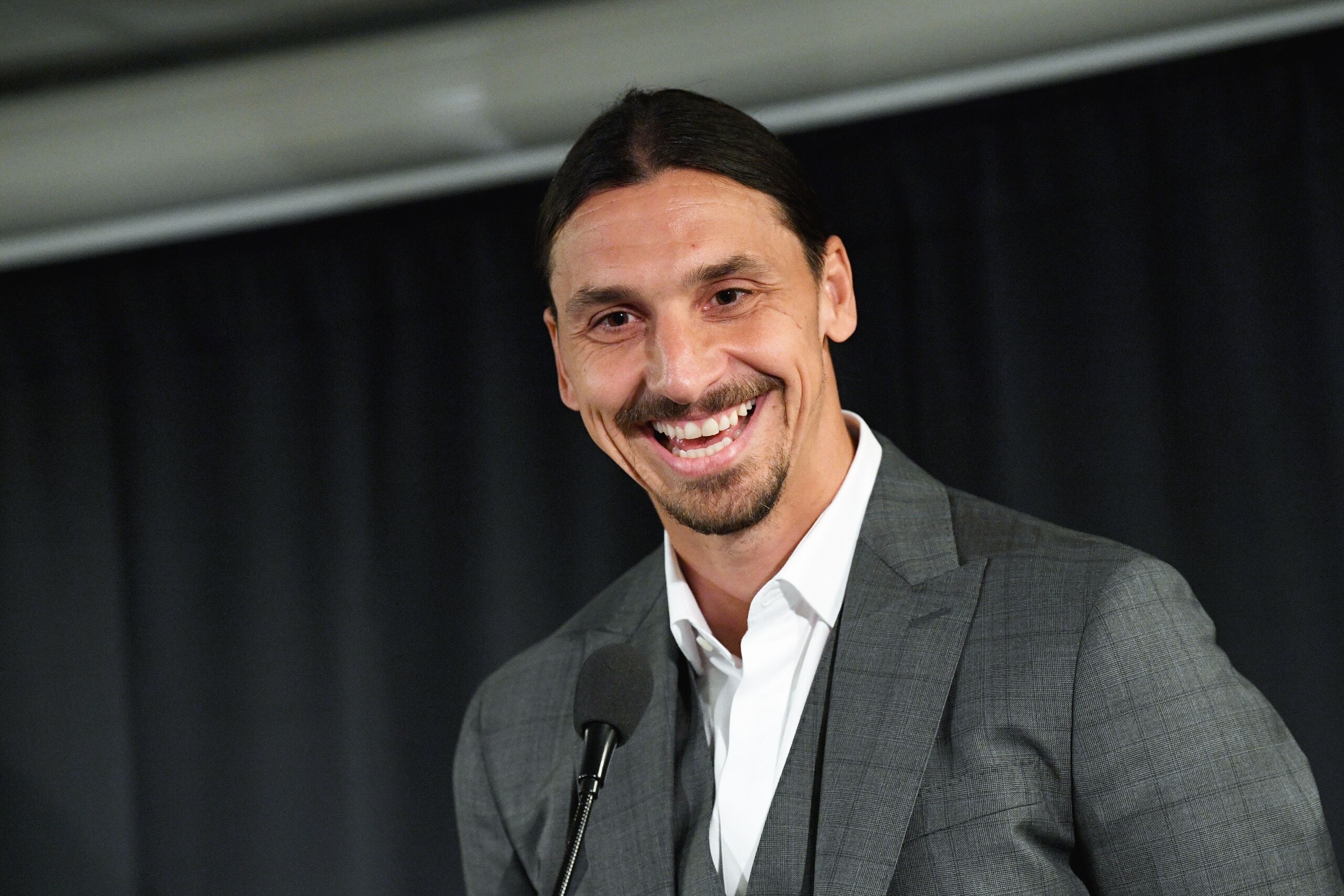 Sweden's biggest football star, Los Angeles Galaxy's forward Zlatan Ibrahimovic, attends a press conference ahead of the unveiling of a 2,7 m bronze statue of him on October 8, 2019 near the stadium where he made his professional debut in his hometown of Malmo in southern Sweden. (Photo by Johan NILSSON / TT News Agency / AFP) / Sweden OUT (Photo by JOHAN NILSSON/TT News Agency/AFP via Getty Images) Sweden's biggest football star, Los Angeles Galaxy's forward Zlatan Ibrahimovic, attends a press conference ahead of the unveiling of a 2,7 m bronze statue of him on October 8, 2019 near the stadium where he made his professional debut in his hometown of Malmo in southern Sweden. (Photo by Johan NILSSON / TT News Agency / AFP) / Sweden OUT (Photo by JOHAN NILSSON/TT News Agency/AFP via Getty Images)