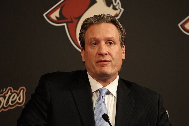 GLENDALE, AZ - FEBRUARY 11:  Jeremy Roenick speaks at a press conference before the NHL game between the Chicago Blackhawks and the Phoenix Coyotes at Jobing.com Arena on February 11, 2012 in Glendale, Arizona. The Coyotes inducted former assistant captain Jeremy Roenick into the team's Ring of Honor.  (Photo by Christian Petersen/Getty Images)