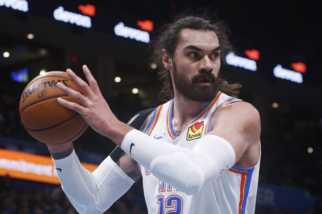 Oklahoma City Thunder center Steven Adams during an NBA basketball game against the Memphis Grizzlies Wednesday, Dec. 18, 2019, in Oklahoma City. (AP Photo/Sue Ogrocki)