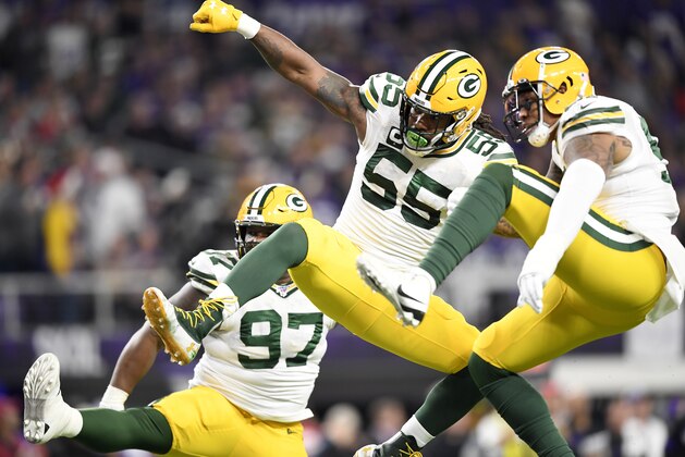 MINNEAPOLIS, MINNESOTA - DECEMBER 23: Outside linebacker Za'Darius Smith #55 of the Green Bay Packers and linebacker Kyler Fackrell #51 of the Green Bay Packers celebrate after a sack against the Minnesota Vikings during the game at U.S. Bank Stadium on December 23, 2019 in Minneapolis, Minnesota. (Photo by Hannah Foslien/Getty Images)