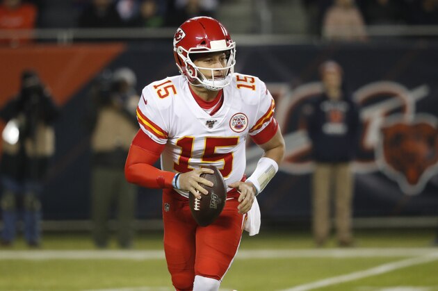 Kansas City Chiefs quarterback Patrick Mahomes throws against the Chicago Bears in the first half of an NFL football game in Chicago, Sunday, Dec. 22, 2019. (AP Photo/Charles Rex Arbogast)