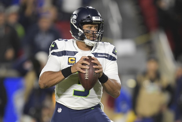 Seattle Seahawks quarterback Russell Wilson in an NFL football game Los Angeles Rams Sunday, Dec. 8, 2019, in Los Angeles. (AP Photo/Kyusung Gong)
