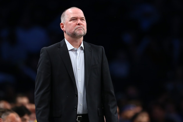 NEW YORK, NEW YORK - DECEMBER 08: Head Coach Michael Malone of the Denver Nuggets in action during the game against the Brooklyn Nets at Barclays Center on December 08, 2019 in New York City. Brooklyn Nets defeated the Denver Nuggets 105-102. NOTE TO USER: User expressly acknowledges and agrees that, by downloading and or using this photograph, User is consenting to the terms and conditions of the Getty Images License Agreement. Mandatory Copyright Notice: Copyright 2019 NBAE.  (Photo by Mike Stobe/Getty Images)