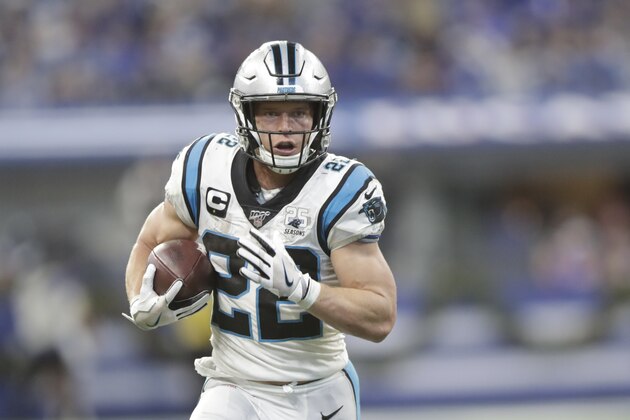Carolina Panthers' Christian McCaffrey (22 runs during the second half of an NFL football game against the Indianapolis Colts, Sunday, Dec. 22, 2019, in Indianapolis. (AP Photo/Michael Conroy)