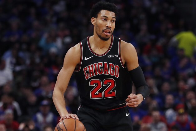 Chicago Bulls forward Otto Porter Jr. (22) during the first half of an NBA basketball game against the Detroit Pistons, Sunday, March 10, 2019, in Detroit. (AP Photo/Carlos Osorio)