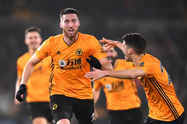 WOLVERHAMPTON, ENGLAND - DECEMBER 27: Matt Doherty of Wolverhampton Wanderers celebrates after scoring his sides third goal during the Premier League match between Wolverhampton Wanderers and Manchester City at Molineux on December 27, 2019 in Wolverhampton, United Kingdom. (Photo by Clive Mason/Getty Images)