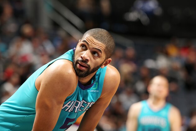 CHARLOTTE, NC - DECEMBER 21: Nicolas Batum #5 of the Charlotte Hornets looks on during a game against the Utah Jazz on December 21, 2019 at Spectrum Center in Charlotte, North Carolina. NOTE TO USER: User expressly acknowledges and agrees that, by downloading and or using this photograph, User is consenting to the terms and conditions of the Getty Images License Agreement.  Mandatory Copyright Notice:  Copyright 2019 NBAE (Photo by Kent Smith/NBAE via Getty Images)