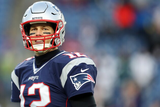 FOXBOROUGH, MASSACHUSETTS - DECEMBER 21: Tom Brady #12 of the New England Patriots looks on before the game against the Buffalo Bill  at Gillette Stadium on December 21, 2019 in Foxborough, Massachusetts. (Photo by Maddie Meyer/Getty Images)