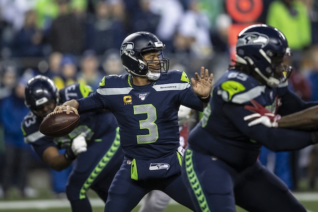 SEATTLE, WA - DECEMBER 22: Quarterback Russell Wilson #3 of the Seattle Seahawks passes the ball during game against the Arizona Cardinals at CenturyLink Field on December 22, 2019 in Seattle, Washington. The Cardinals won 27-13. (Photo by Stephen Brashear/Getty Images)
