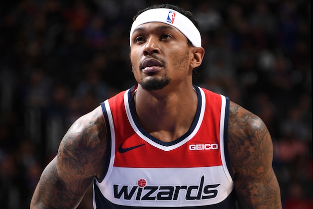 DETROIT, MI - DECEMBER 26: Bradley Beal #3 of the Washington Wizards shoots free throws against the Detroit Pistons on December 26, 2019 at Little Caesars Arena in Detroit, Michigan. NOTE TO USER: User expressly acknowledges and agrees that, by downloading and/or using this photograph, User is consenting to the terms and conditions of the Getty Images License Agreement. Mandatory Copyright Notice: Copyright 2019 NBAE (Photo by Chris Schwegler/NBAE via Getty Images)