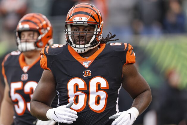 CINCINNATI, OH - DECEMBER 01: Trey Hopkins #66 of the Cincinnati Bengals is seen during the game against the New York Jets at Paul Brown Stadium on December 1, 2019 in Cincinnati, Ohio. (Photo by Michael Hickey/Getty Images)