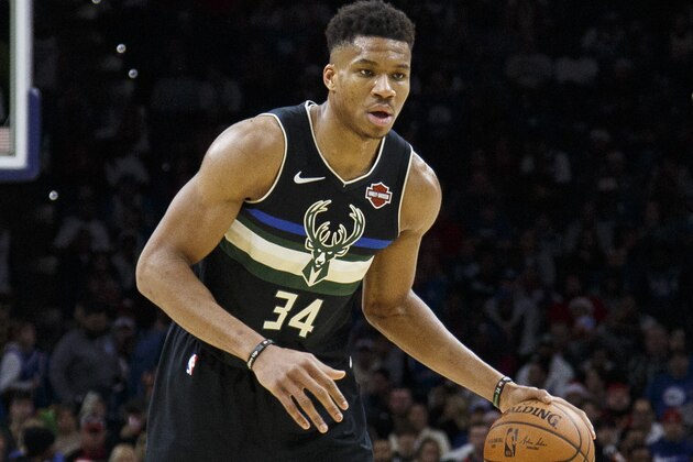 Milwaukee Bucks' Giannis Antetokounmpo in action during the second half of an NBA basketball game against the Philadelphia 76ers, Wednesday, Dec. 25, 2019, in Philadelphia. The 76ers won 121-109. (AP Photo/Chris Szagola)