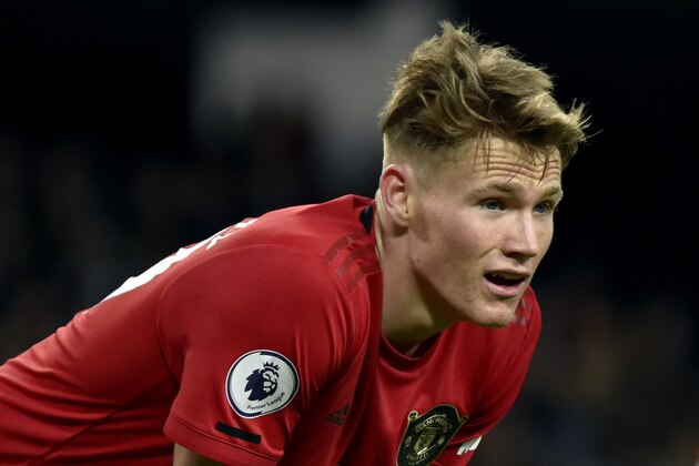 Manchester United's Scott McTominay during the English Premier League soccer match between Manchester City and Manchester United at Etihad stadium in Manchester, England, Saturday, Dec. 7, 2019. (AP Photo/Rui Vieira)