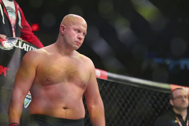 Fedor Emelianenko is seen before a mixed martial arts bout at Bellator 208, in Uniondale, NY on Saturday, Oct. 13, 2018. Emelianenko won via first round TKO. (AP Photo/Gregory Payan)