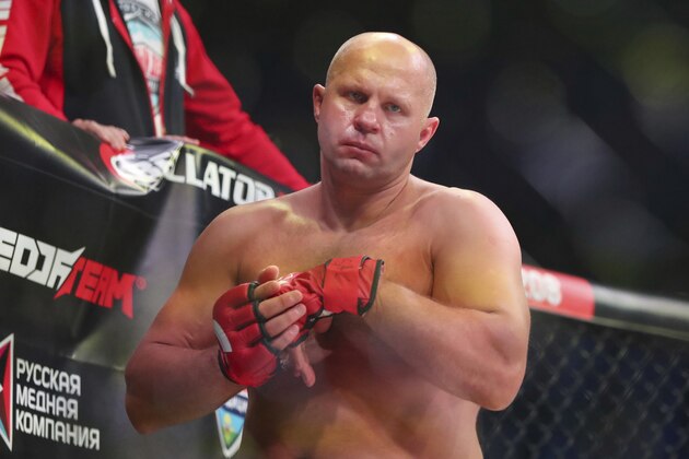 Fedor Emelianenko is seen before a mixed martial arts bout at Bellator 208, in Uniondale, NY on Saturday, Oct. 13, 2018. Emelianenko won via first round TKO. (AP Photo/Gregory Payan)