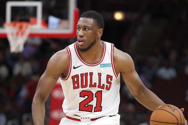Chicago Bulls' Thaddeus Young brings the ball up during an NBA preseason basketball game against the Milwaukee Bucks Monday, Oct. 7, 2019, in Chicago. (AP Photo/Charles Rex Arbogast)