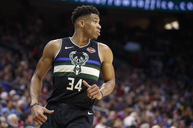 Milwaukee Bucks' Giannis Antetokounmpo in action during the second half of an NBA basketball game against the Philadelphia 76ers, Wednesday, Dec. 25, 2019, in Philadelphia. The 76ers won 121-109. (AP Photo/Chris Szagola) Milwaukee Bucks' Giannis Antetokounmpo in action during the second half of an NBA basketball game against the Philadelphia 76ers, Wednesday, Dec. 25, 2019, in Philadelphia. The 76ers won 121-109. (AP Photo/Chris Szagola)