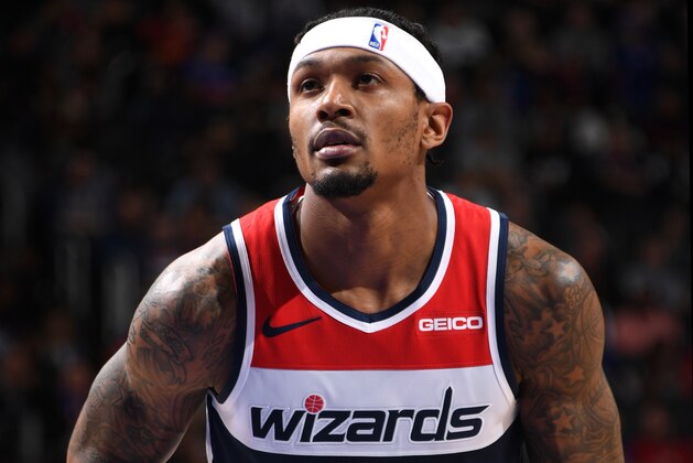 DETROIT, MI - DECEMBER 26: Bradley Beal #3 of the Washington Wizards shoots free throws against the Detroit Pistons on December 26, 2019 at Little Caesars Arena in Detroit, Michigan. NOTE TO USER: User expressly acknowledges and agrees that, by downloading and/or using this photograph, User is consenting to the terms and conditions of the Getty Images License Agreement. Mandatory Copyright Notice: Copyright 2019 NBAE (Photo by Chris Schwegler/NBAE via Getty Images)