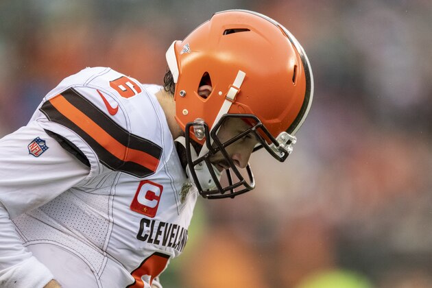 CINCINNATI, OH - DECEMBER 29: Baker Mayfield #6 of the Cleveland Browns makes his way onto the field during the first quarter of the game against the Cincinnati Bengals at Paul Brown Stadium on December 29, 2019 in Cincinnati, Ohio. (Photo by Bobby Ellis/Getty Images)