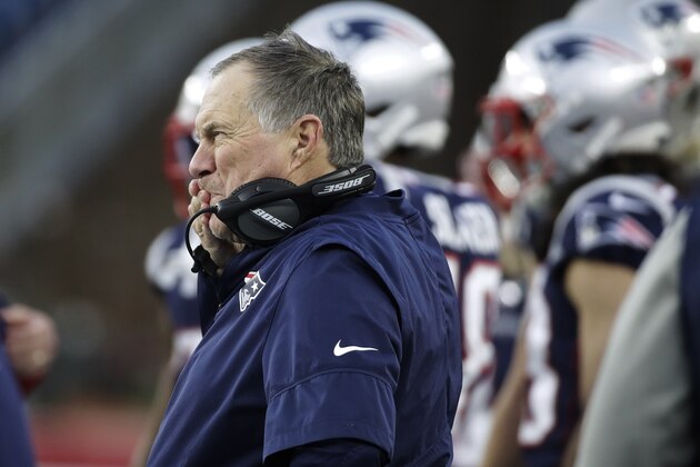 New England Patriots head coach Bill Belichick watches from the sideline in the second half of an NFL football game against the Miami Dolphins, Sunday, Dec. 29, 2019, in Foxborough, Mass. (AP Photo/Elise Amendola)