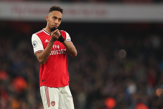 LONDON, ENGLAND - DECEMBER 29: Pierre-Emerick Aubameyang of Arsenal at full time of the Premier League match between Arsenal FC and Chelsea FC at Emirates Stadium on December 29, 2019 in London, United Kingdom. (Photo by James Williamson - AMA/Getty Images)