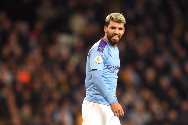 MANCHESTER, ENGLAND - DECEMBER 29: Sergio Aguero of Manchester City looks on during the Premier League match between Manchester City and Sheffield United at Etihad Stadium on December 29, 2019 in Manchester, United Kingdom. (Photo by Michael Regan/Getty Images)