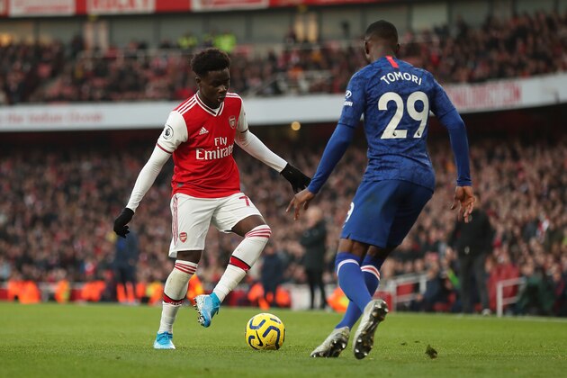 LONDON, ENGLAND - DECEMBER 29: Bukayo Saka of Arsenal during the Premier League match between Arsenal FC and Chelsea FC at Emirates Stadium on December 29, 2019 in London, United Kingdom. (Photo by James Williamson - AMA/Getty Images)